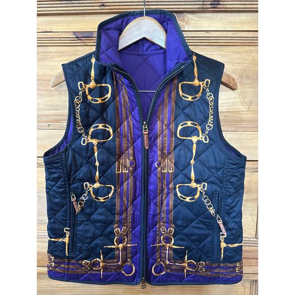 Lauren Ralph Lauren Black and Purple Quilted Vest with Gold Details - Picture 1 of 10